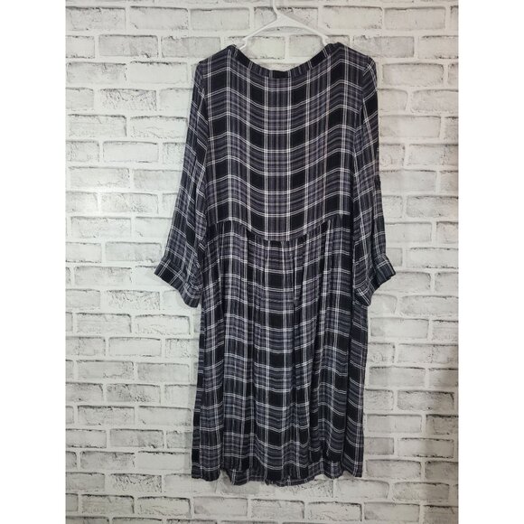 Torrid Black Gray Flannel Plaid Button Down Dress Fall Comfy Size 0 - Picture 4 of 6